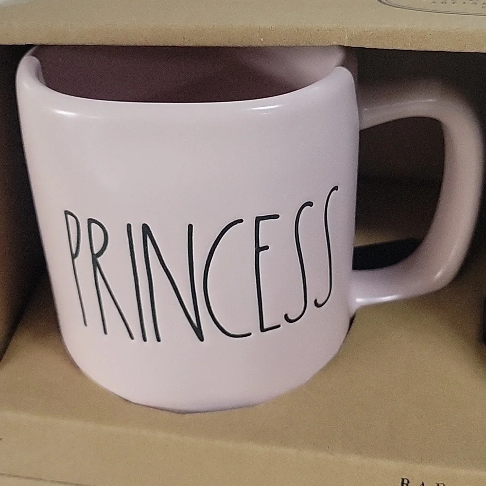 Rae Dunn Princess Prince Pink Black Mug Set Brand New